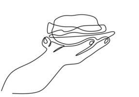 One line art continuous hand with tray. vector