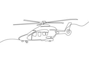 One continuous single line drawing of helicopter in flight vector