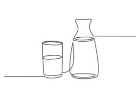 Continuous one line of glass and box of milk isolated on white background. vector