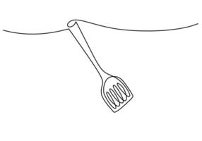 one continuous line drawing of hanging spatula on white background. cooking and kitchen concept vector