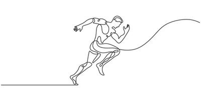 Man athlete running fast line drawing continuous one hand drawn. vector