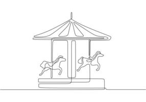 horse carousel in one single continuous line drawing style isolated on white background. vector