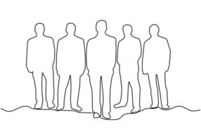 continuous line drawing of diverse group of standing people vector