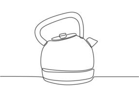 one continuous line drawing of kettle isolated on white background. cooking and kitchen concept vector