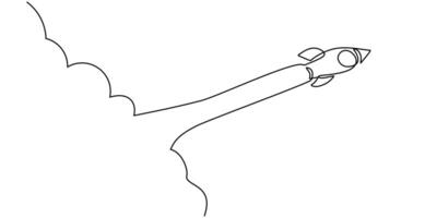 Continuous line drawing of Rocket space ship vector