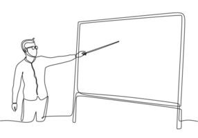 Man teacher giving a lesson in from of class behind the blackboard vector
