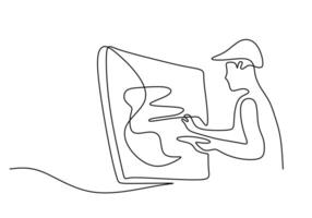 male artist drawing on blank canvas in one continuous line drawing vector