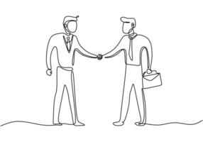 continuous one line illustration of man handshaking vector