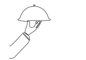 One line continuous hand with food tray. vector