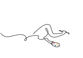 One line drawing Hand using Artsy brushes and painting palette vector