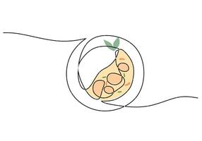 One continuous single line of asian traditional soup with rice food isolated on white background. vector