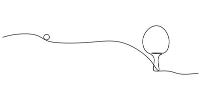 Ping pong racket one line art. Continuous line drawing of table tennis. Sport illustration. vector