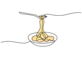 pasta spaghetti noodle with fork continuous line vector