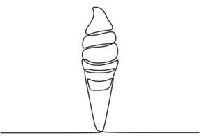 Ice cream in waffle cone one line drawing vector