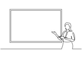 Women teacher giving a lesson in front of class behind the blackboard vector