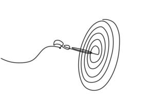 Continuous one line drawing of arrow target on board. vector