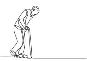 old man walking with a cane one line drawing vector
