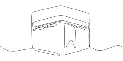 Kaaba one single continuous line drawing isolated on white background. Muslim hajj concept vector