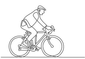 Man ride bicycle in one single line art drawing vector