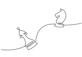One continuous single line drawing of moving chess figure. Chess game concept vector
