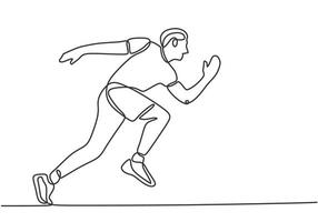 Man athlete running one continuous single line art vector