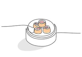One continuous single line of dim sum hand drawn isolated on white background. vector