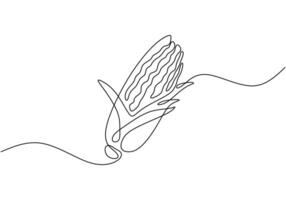 Continuous one single line drawing of corn. illustration isolated on white background. vector