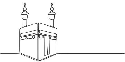 Kaaba one continuous single line art drawing style. Islamic building concept illustration. vector