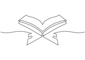 holy book al quran in one single continuous line drawing style for Ramadan kareem concept vector