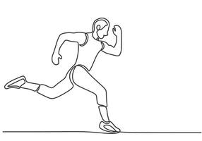 Man athlete running fast in one continuous single line art style. vector