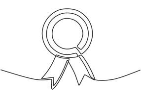 Medal in one continuous single line art drawing style isolated on white background. vector