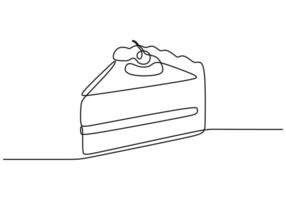 one line drawing of cake with cherry. Editable stroke. Concept for cafe,bakery,restaurant vector