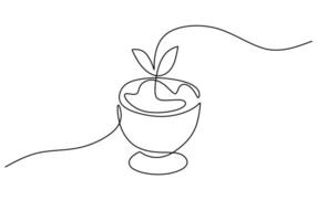 one continuous line drawing of candle cake with mint leaf isolated on white background. Sweet food. vector