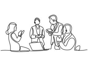 One line drawing of office workers at business meeting and talking vector
