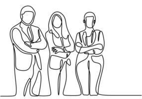 continuous line drawing of team businessman of standing people vector