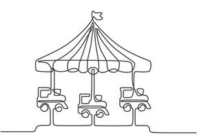 One single continuous line drawing of a train carousel in an amusement park with train spinning. vector