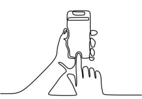one continuous line drawing of hand hold smartphone. Online payment concept illustration. vector