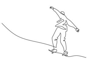 Continuous line drawing of young skateboarder vector