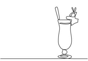 Continuous single line drawing of cocktail wine glass vector