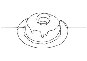 one continuous line drawing of two delicious donuts on plate isolated on white background. vector