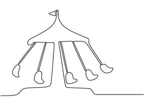 Continuous one single line drawing wave swinger in the amusement park with five seats and flag above vector
