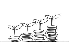 Single continuous line drawing step of coins stacks. vector