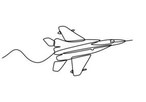 Modern fighter plane in the air power one line drawing vector