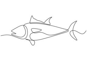 Fresh salmon fish in continuous line drawing isolated on white background. Fresh food concept. vector