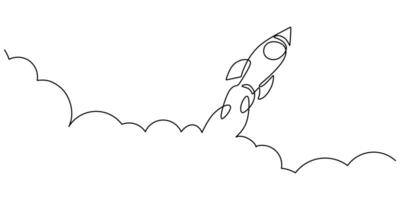 One continuous line drawing of Rocket space ship launch on space vector