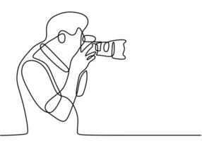 One continuous line of photographer with digital camera. vector