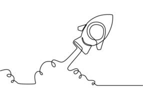 One continuous line drawing of Rocket space. vector