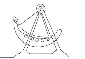Continuous one line drawing of Hanging boat at playground in continuous line art drawing style. vector