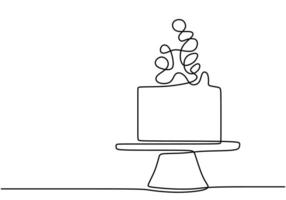 Continuous one line drawing cake vector