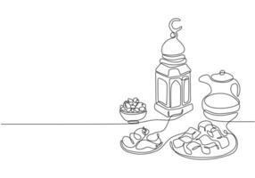 fast breaking dish for iftar Ramadan. One line drawing vector